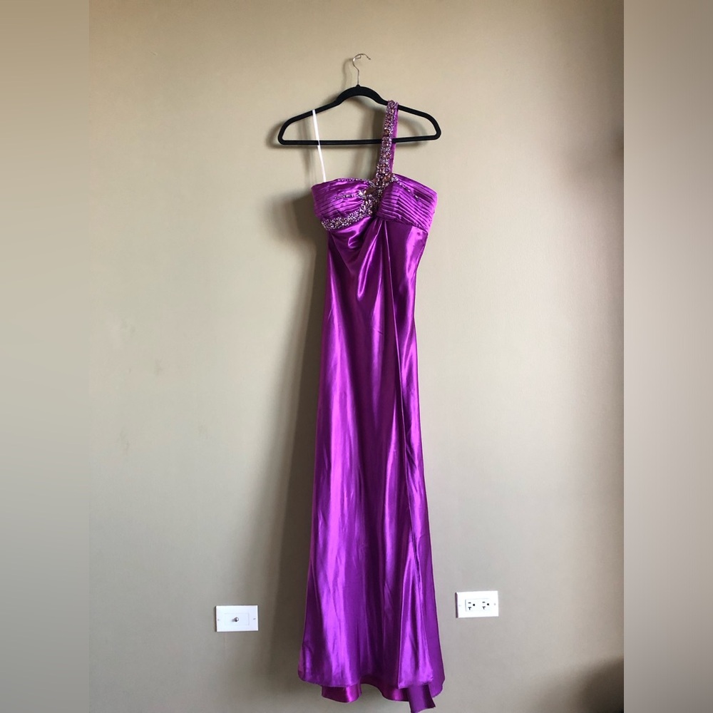 Women’s Purple One Shoulder Blinged Jeweled Prom, Wedding Guest, Party Dress
